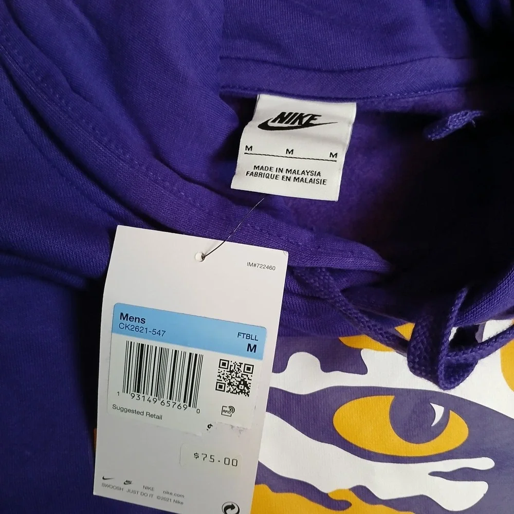 NWT Nike LSU Tigers Club Fleece Hoodie Purple Men's Medium‎ CK2621-547 Football
